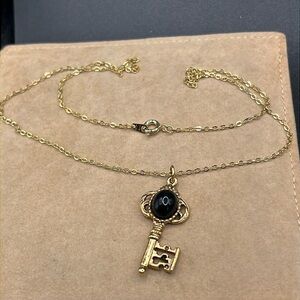 Vintage 1928 black cabochon key necklace